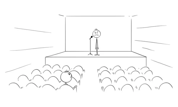 Pessoa, Orador, Ator, Cantor ou Empresário em pé em sala de conferências quase vazia ou teatro, Vector Cartoon Stick Figura Ilustração —  Vetores de Stock