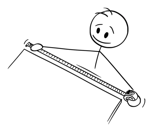 Medición de la persona con cinta métrica, ilustración de la figura del palillo de la historieta del vector — Vector de stock