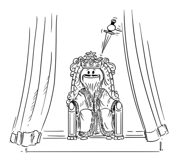 Kungen sitter på tronen, förrädare med kniv kommer att mörda honom, vektor tecknad Stick figur Illustration — Stock vektor