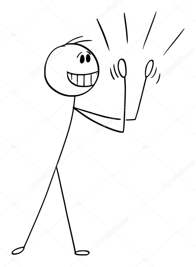 Enthusiastic Viewer or Spectator Hands Clap, Vector Cartoon Stick Figure Illustration