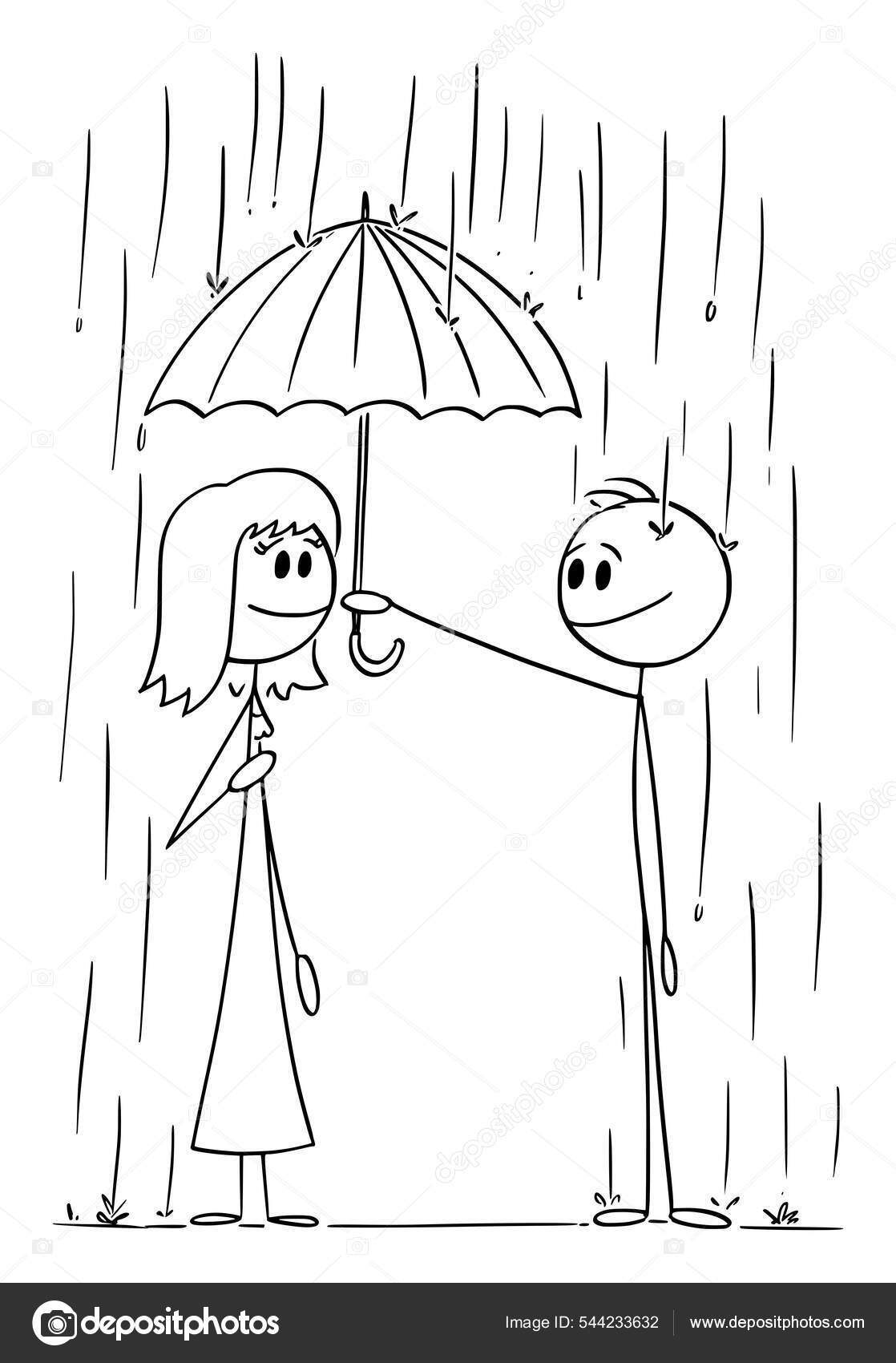 Sympathischer Herr mit Regenschirm hilft Frau im Regen, Vector Cartoon  Strichmännchen Illustration Stock-Vektorbild von ©ursus@zdeneksasek.com  544233632, image size:1118x1700
