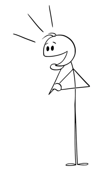 Glücklich Enthusiastisch Lächelnde Person, die etwas beobachtet, Vector Cartoon Stick Figure Illustration — Stockvektor