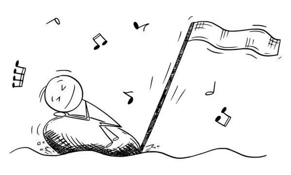 Personne dormant sur la note musicale flottant sur les vagues, illustration vectorielle de figure de bâton de bande dessinée — Image vectorielle