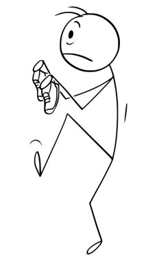 Korkmuş Kişi Sinsi Parmak Ucu, Vektör Çizgi Film Yapıştırıcısı Çizimi