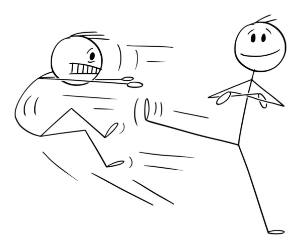 Persona segura luchando con el enemigo o el competidor, ilustración de la figura del palillo de la historieta del vector — Vector de stock