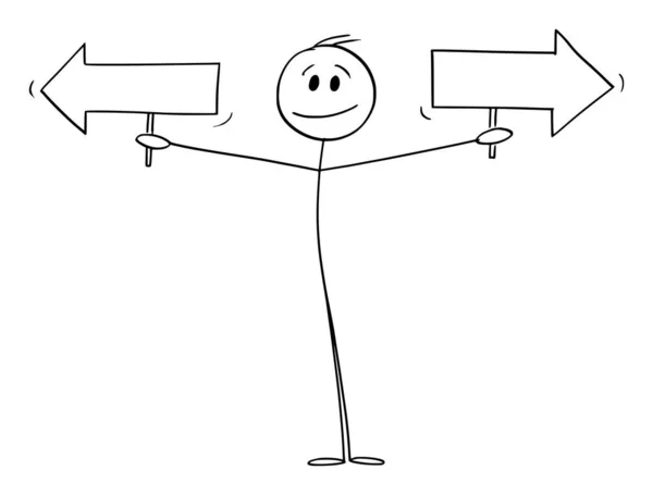 Persona o Empresario sosteniendo dos flechas, ilustración de la figura del palillo de la historieta del vector — Archivo Imágenes Vectoriales