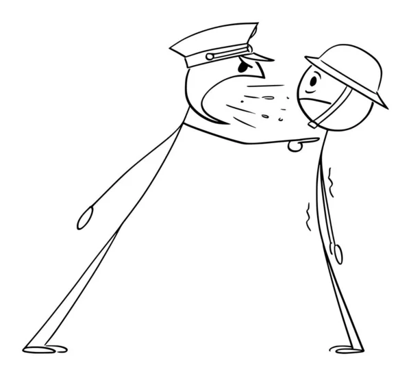 Army Officer Yelling at Soldier, Vector Cartoon Stick Figure Illustration — 스톡 벡터