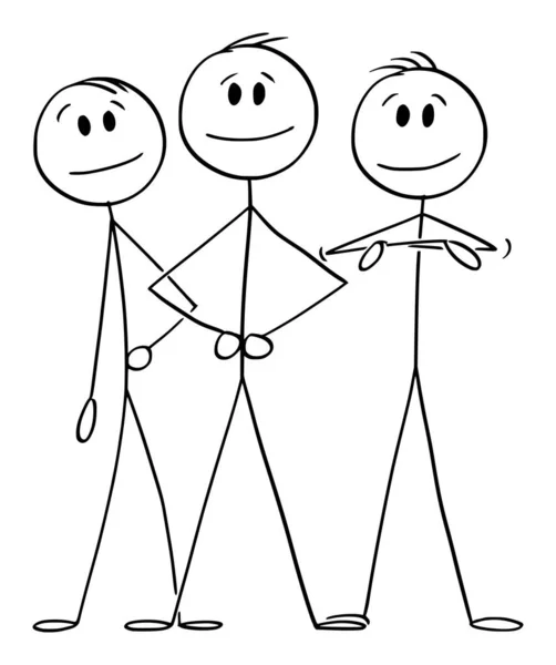 Smiling Business Team With Leader, Vector Cartoon Stick Figure Illustration - Stok Vektor