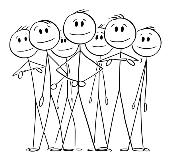 Big Smiling Business Team With Leader, Vector Cartoon Stick Figure Illustration - Stok Vektor