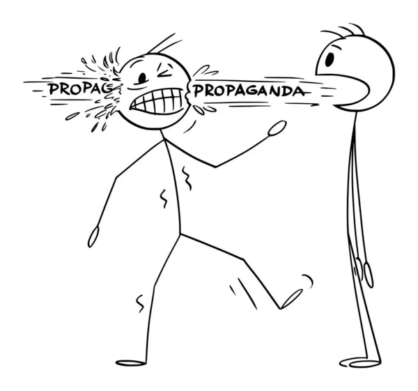 Persona che parla Propaganda attraverso un'altra persona testa, illustrazione della figura del bastone del fumetto del vettore — Vettoriale Stock