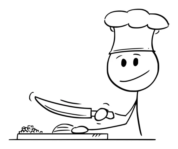 Cozinhe o corte com faca e cozinhar alimentos, vetor Cartoon Stick Figura Ilustração —  Vetores de Stock