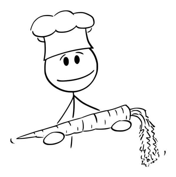 Cozinheiro Segurando Cenoura Vegetal, Vetor Cartoon Stick Figura Ilustração — Vetor de Stock