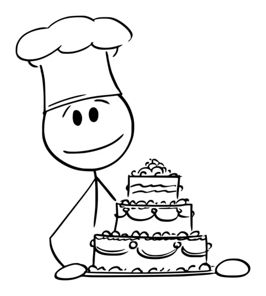 생일 축하 또는 결혼 케이크, 벡터 카툰 스틱 그림 설명 — 스톡 벡터