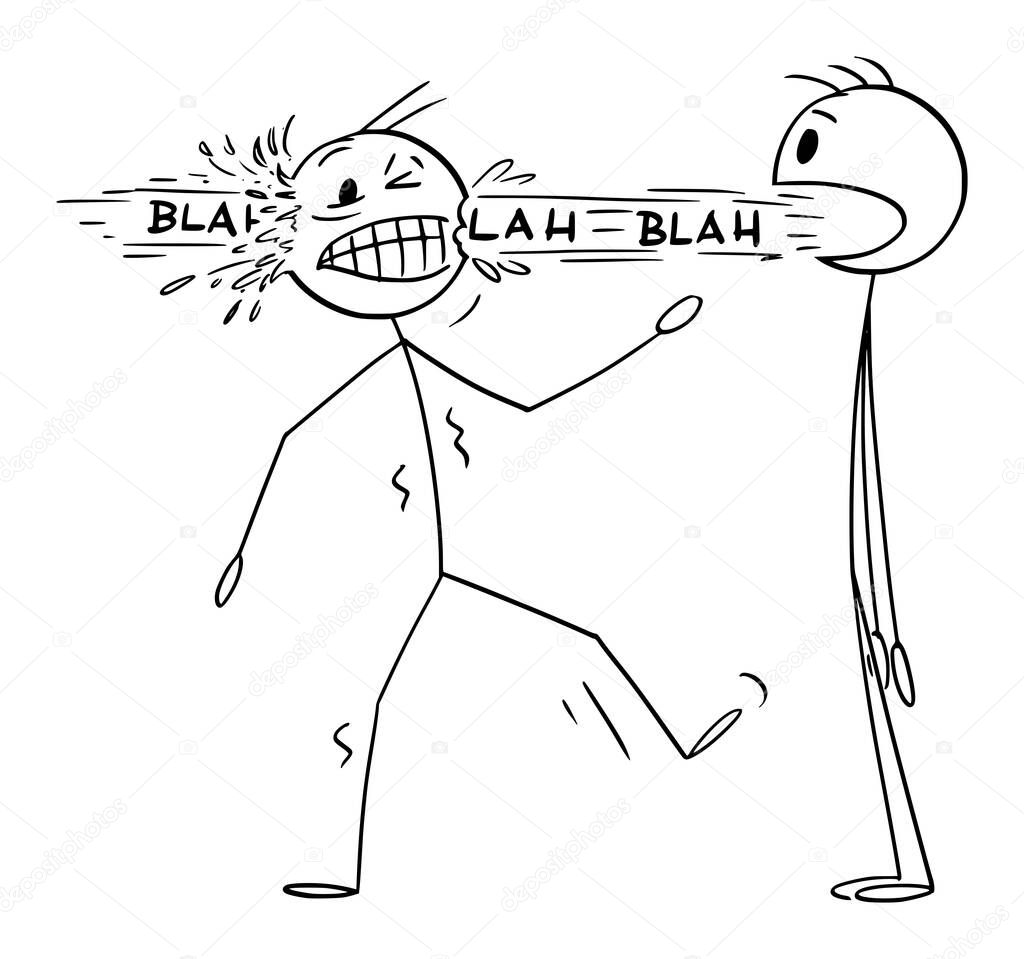 Person Talking Blah Through Another Person Head , Vector Cartoon Stick Figure Illustration