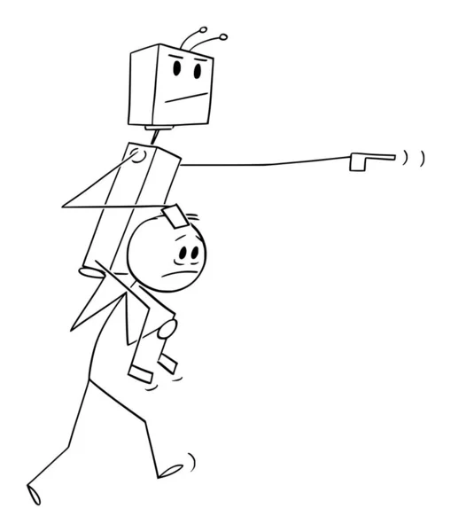 Robot de transport humain sur ses épaules, illustration vectorielle de figure de bâton de bande dessinée — Image vectorielle