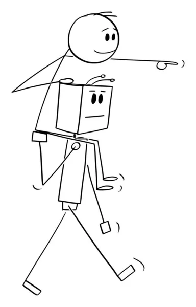 Robot przewożący człowieka na ramionach, Wektor Cartoon Stick ilustracja postać — Wektor stockowy