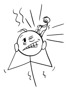 Kişi Ağır Baş Ağrısı veya Baş Ağrısı, Vektör Çizgi Film Sopası Çizimi