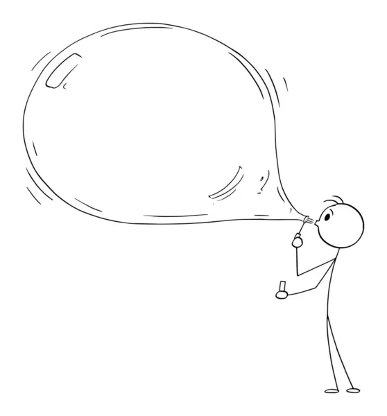 Person bläst große Seifenblase, Vector Cartoon Stick Figure Illustration — Stockvektor