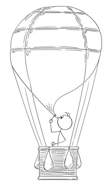 Человек, летящий на воздушном шаре из мыльного пузыря, векторная картинка с палкой — стоковый вектор