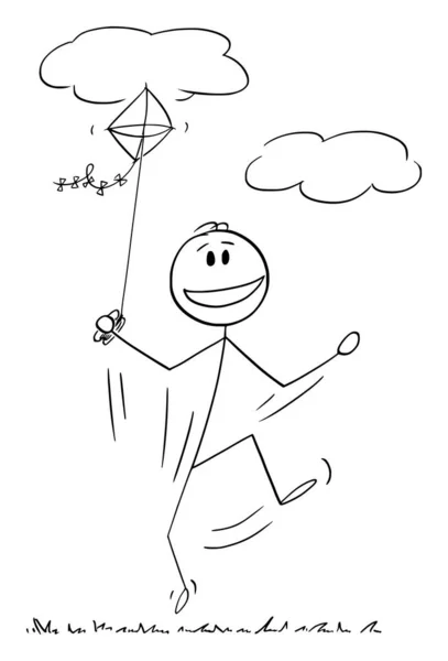 Pessoa voando pipa, Vector Cartoon Stick Figura Ilustração — Vetor de Stock