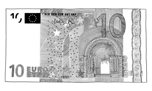 Desenho vetorial de dez notas de euro ou notas de banco —  Vetores de Stock