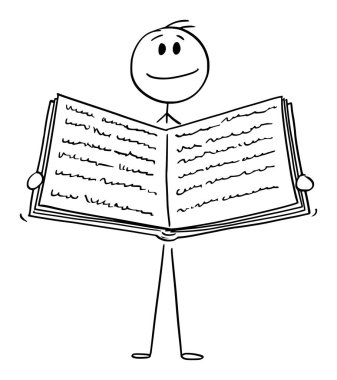 Person Holding Open Book, Vector Cartoon Stick Figure Illustration clipart