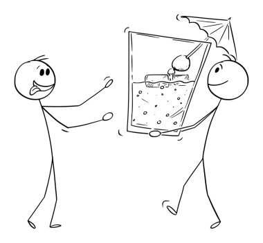 Kişi ya da Garson Büyük Alkollü İçki Kadehi, Kokteyl, Vektör Çizgi Çizgi Film Çizimi Çizimi