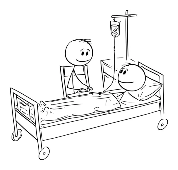 Person besöker vän som är patient på sjukhus, vektor tecknad Stick figur Illustration — Stock vektor