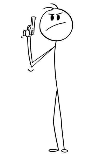 Secret Service Agent or Policeman with Hand Gun, Vector Cartoon Stick Figure Illustration — Stock Vector