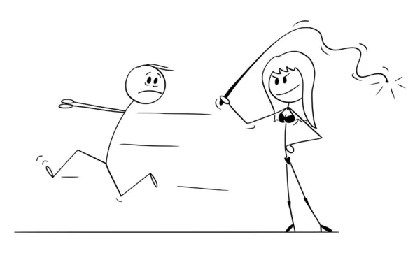 Hombre huyendo de la mujer sexualmente dominante, Vector ilustración de la figura del palillo de la historieta — Vector de stock