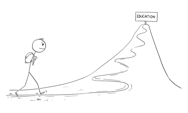 Student on Journey for High Education or School, Vector Cartoon Stick Figure Illustration — Stockvektor