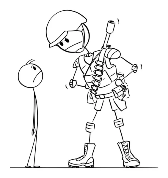 Soldado Armado Amenazando Civiles Pacíficos Figura Vectores Dibujos Animados Ilustración — Vector de stock