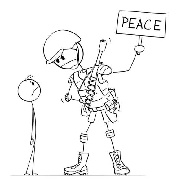 Soldado Armado Ameaçando Civis Pacíficos Figura Vetor Cartoon Stick Ilustração — Vetor de Stock