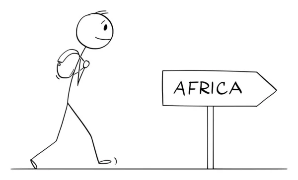 Tourist Traveler Walking Road Africa Vector Cartoon Stick Figure Character — Stock Vector