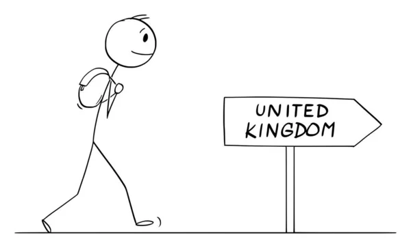 Tourist Traveler Walking Road United Kingdom Vector Cartoon Stick Figure — Vector de stock