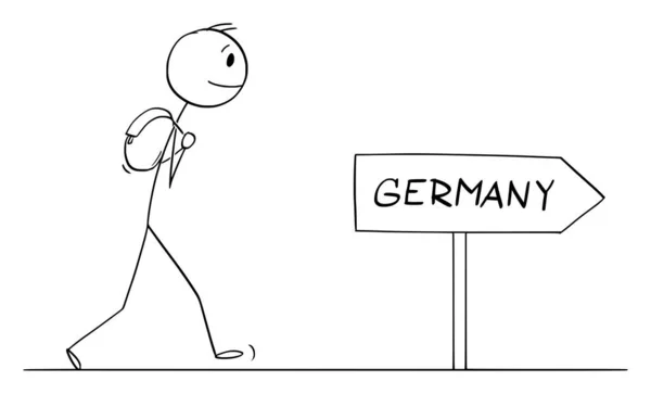 Tourist Traveler Walking Road Germany Vector Cartoon Stick Figure Character — Stockvektor