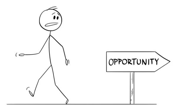 Walking Wrong Way Opportunity Person Looking Road Sign Vector Cartoon — Vettoriale Stock