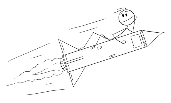 Happy Businessman Person Flying High Space Rocket Startup Concept Vector —  Vetores de Stock