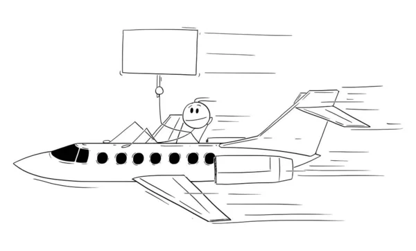 Person Holding Sign Flying Aircraft Travel Holiday Concept Vector Cartoon — Διανυσματικό Αρχείο