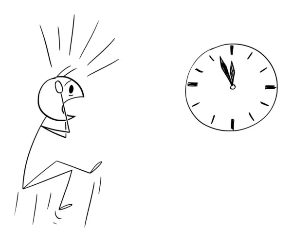 Businessman Person Looking Shocked Clock Vector Cartoon Stick Figure Character — Stock Vector