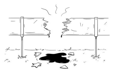 Ham petrol boru hattı bozuk veya hasarlı, vektör çizgi film çubuğu figürü veya karakter çizimi.