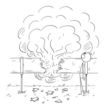 Gaz boru hattı bozuk veya hasarlı, vektör çizgi film çubuğu figürü veya karakter çizimi.