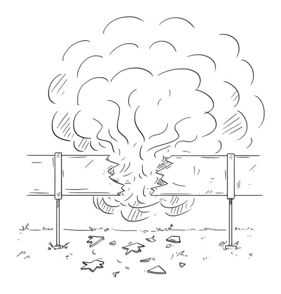 Газопровод сломан или поврежден, векторная фигура из мультфильма или изображение персонажа.