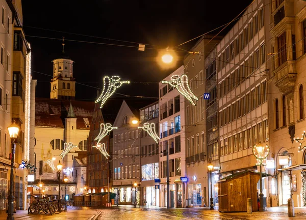 Street Augsbug Night Decorated Christmals Lights — Stock Photo, Image