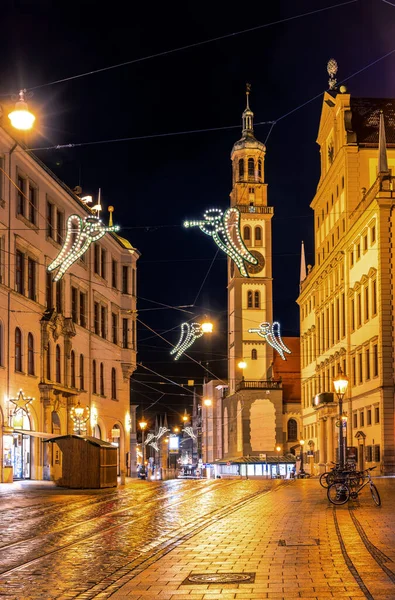 Street Augsbug Bavaria Night Decorated Christmals Lights — Stock Photo, Image