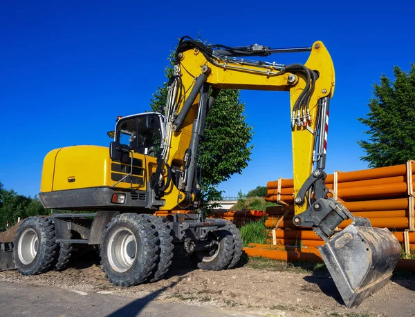 Construction Site Yellow Excavator — 스톡 사진