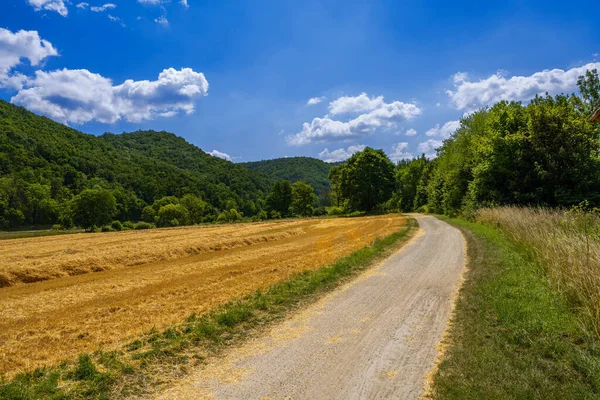 Country road through the Altmuehltal valley (Bavaria, Germany)