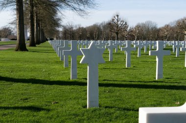 Hollanda, Limburg, Margraten, 12 Şubat 2022: Amerikan Mezarlığı ve Anıt Mezarlığı 'ndaki David yıldız mezar taşları