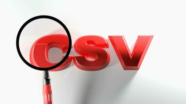 Magnifier Passing Write Csv Red Letters White Surface Rendering Video — Stock Video
