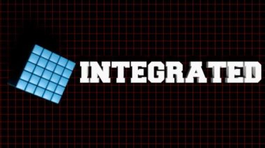 Siyah arkaplan üzerine birleşik mavi küp ile INTEGATED beyaz yazı - 3 boyutlu resimleme